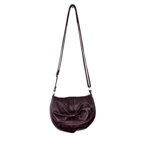 VTG Lavorazione Artigianale Handbag Deep Purple Eggplant Italian Leather Bow Bag